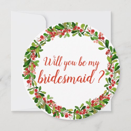 Holly Leaves Berry Christmas  Wedding Bridesmaid Invitation