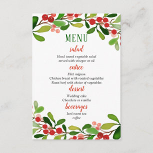Holly Leaves Berry Christmas Wedding Menu Invitation