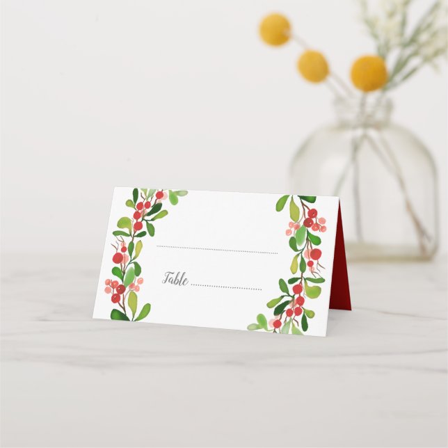 Holly Leaves Berry Christmas  | Wedding Place Card (Front)