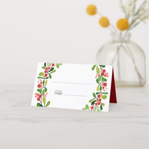 Holly Leaves Berry Christmas   Wedding Place Card