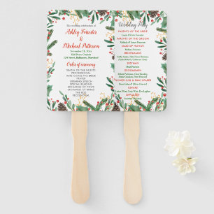 Holly Leaves Berry Christmas Wedding Program Hand Fan