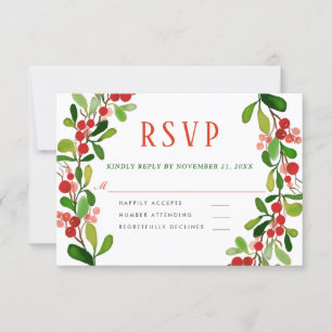 Holly Leaves Berry Christmas   Wedding RSVP