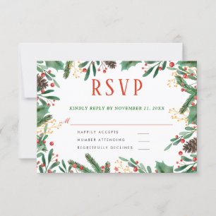 Holly Leaves Berry Christmas   Wedding RSVP