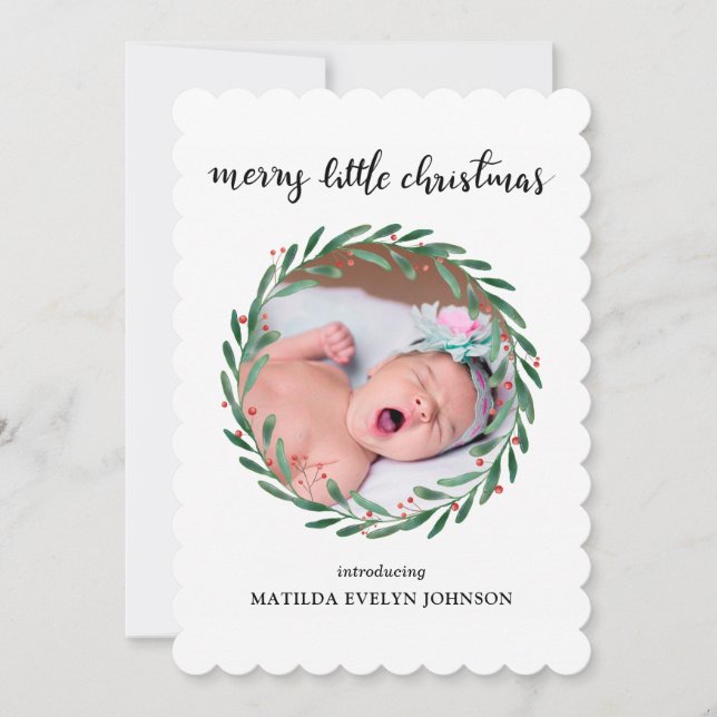 Holly Leaves Birth Announcement Christmas | Photo (Front)