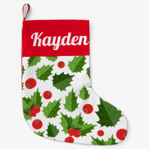 Holly Leaves Custom Name Christmas Stocking