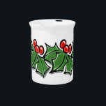 Holly Leaves, Holly berries, Christmas wreath Beverage Pitcher<br><div class="desc">A festive and colorful holly sprig design to add some cheer to your winter season.</div>
