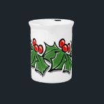 Holly Leaves, Holly berries, Christmas wreath Beverage Pitcher<br><div class="desc">A festive and colorful holly sprig design to add some cheer to your winter season.</div>