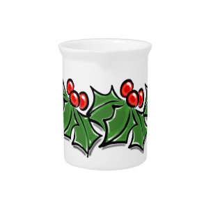 Holly Leaves, Holly berries, Christmas wreath Beverage Pitcher