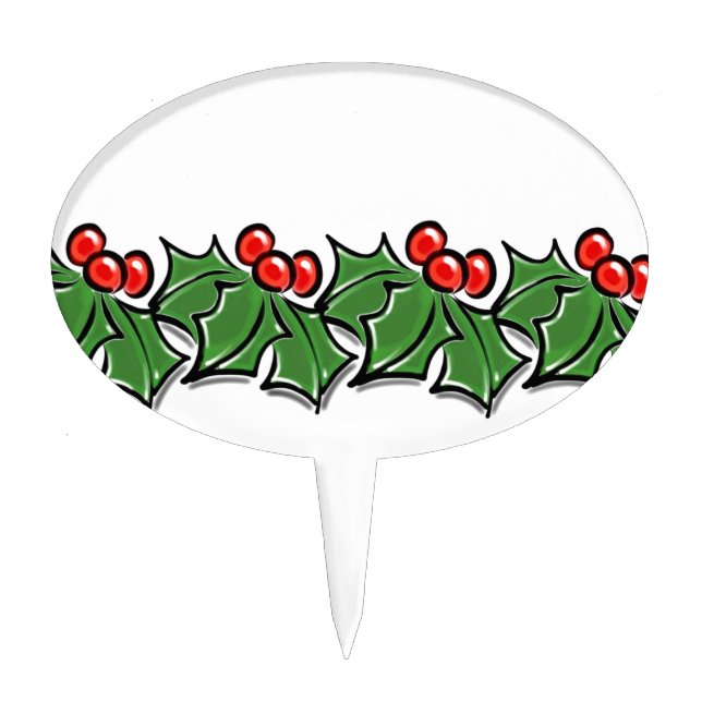 Holly Leaves, Holly berries, Christmas wreath  Cake Topper (Front)