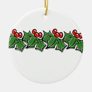 Holly Leaves, Holly berries, Christmas wreath Ceramic Ornament