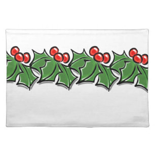 Holly Leaves, Holly berries, Christmas wreath Cloth Placemat