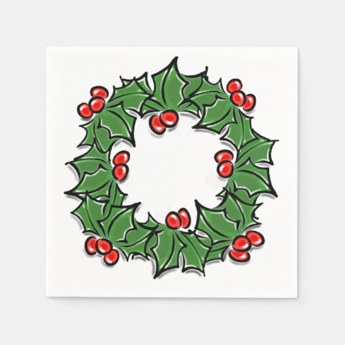 Holly Leaves Holly berries Christmas wreath Napkins