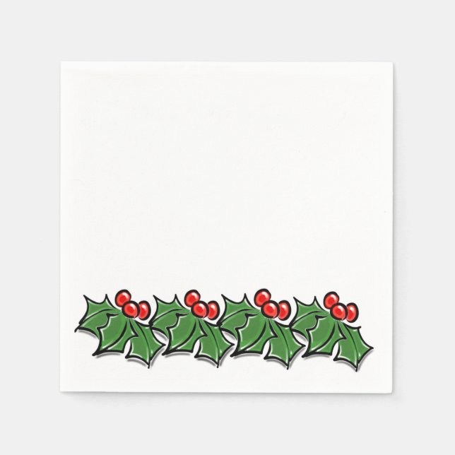 Holly Leaves, Holly berries, Christmas wreath  Napkins (Front)
