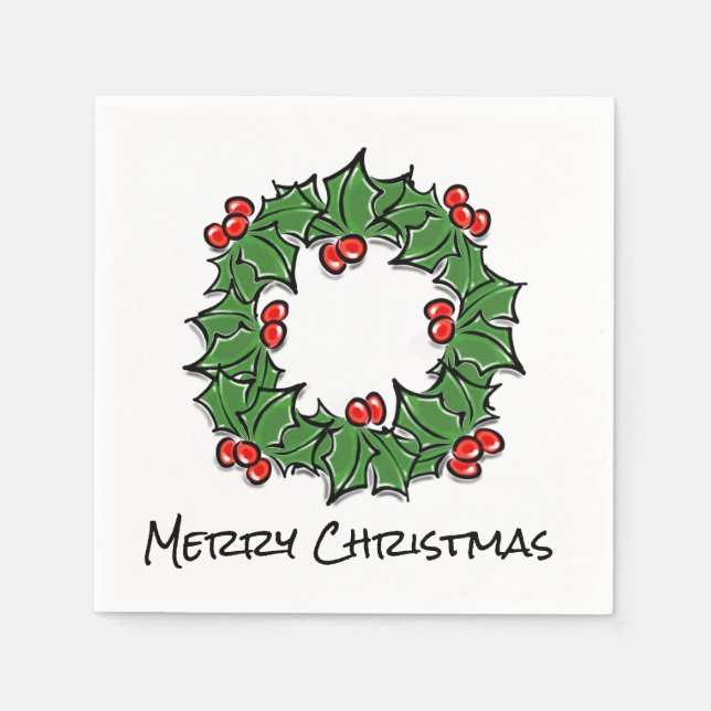 Holly Leaves, Holly berries, Christmas wreath  Napkins (Front)