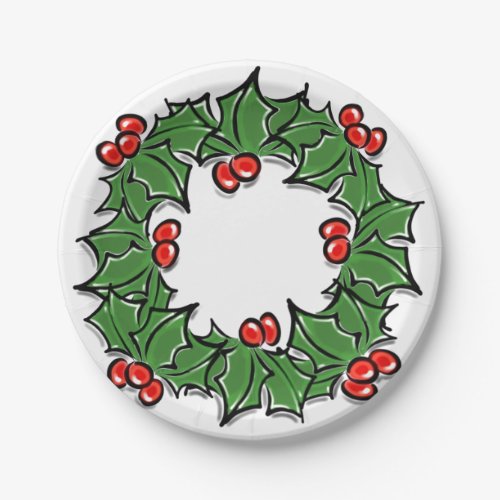 Holly Leaves Holly berries Christmas wreath  Paper Plates