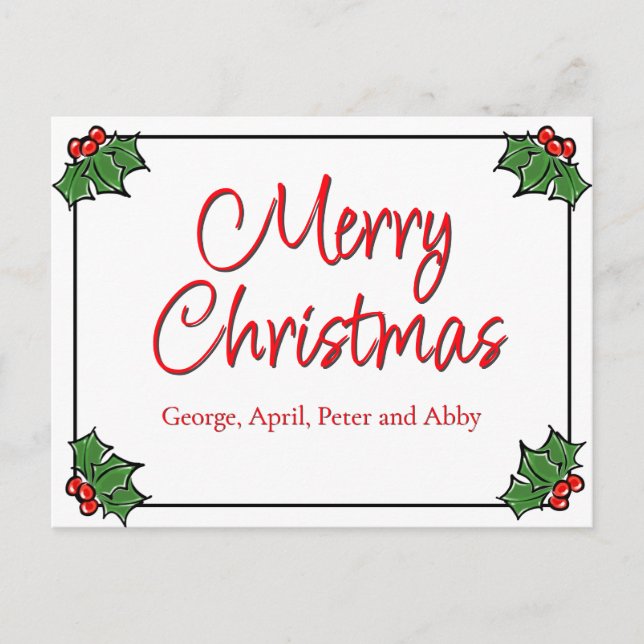 Holly Leaves, Holly berries, Christmas wreath  Postcard (Front)