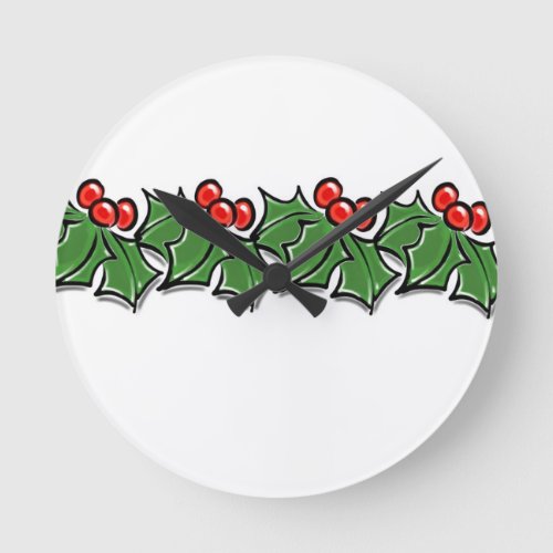 Holly Leaves Holly berries Christmas wreath  Round Clock