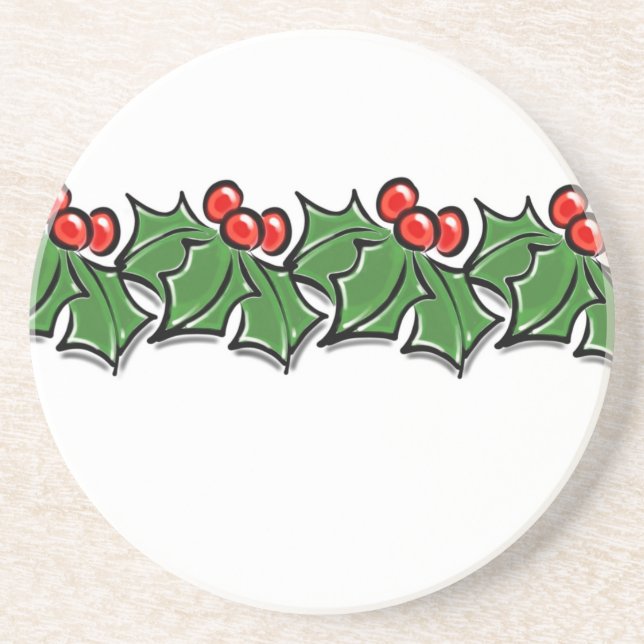 Holly Leaves, Holly berries, Christmas wreath  Sandstone Coaster (Front)