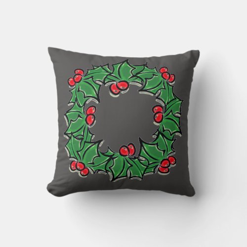 Holly Leaves Holly berries Christmas wreath  Throw Pillow