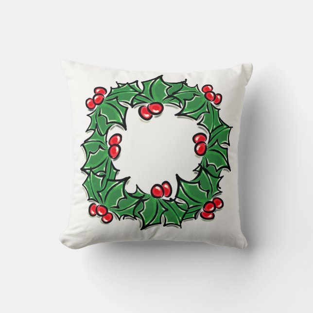 Holly Leaves, Holly berries, Christmas wreath  Throw Pillow (Front)