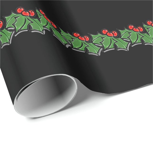 Holly Leaves, Holly berries, Christmas wreath  Wrapping Paper (Roll Corner)