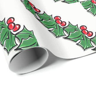 Holly Leaves, Holly berries, Christmas wreath Wrapping Paper