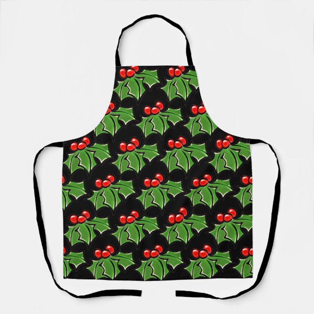Holly Leaves Holly berries fun holiday botanical Apron (Front)