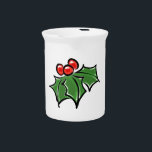 Holly Leaves, Holly berries, fun holiday botanical Beverage Pitcher<br><div class="desc">A festive and colorful holly sprig design to add some cheer to your winter season.</div>