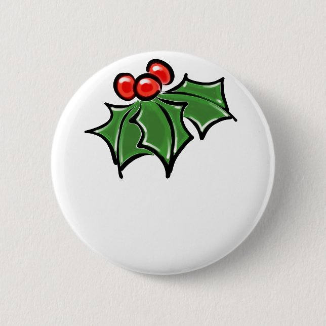 Holly Leaves, Holly berries, fun holiday botanical Button (Front)