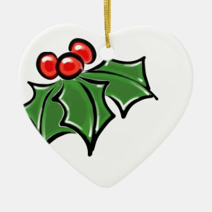 Holly Leaves, Holly berries, fun holiday botanical Ceramic Ornament