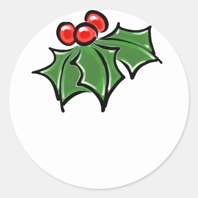Holly Leaves, Holly berries, fun holiday botanical Classic Round Sticker (Front)