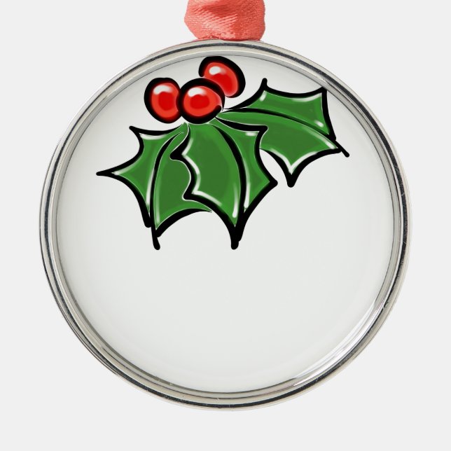 Holly Leaves, Holly berries, fun holiday botanical Metal Ornament (Front)