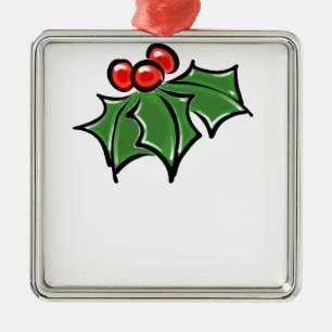 Holly Leaves, Holly berries, fun holiday botanical Metal Ornament