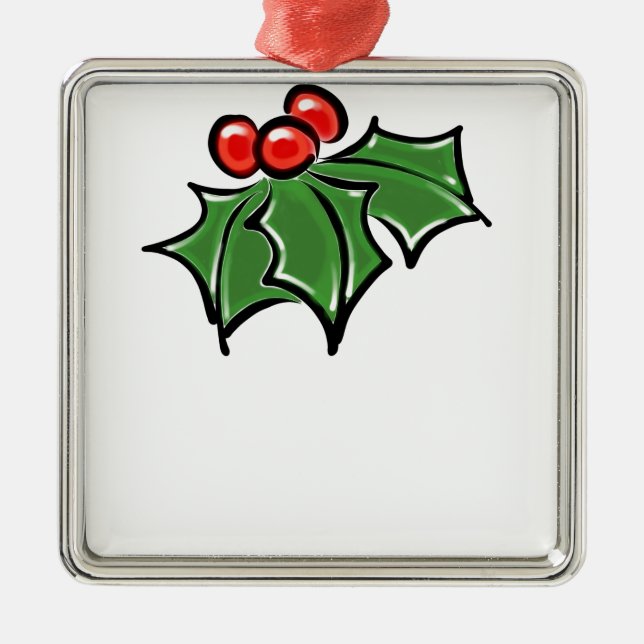 Holly Leaves, Holly berries, fun holiday botanical Metal Ornament (Front)