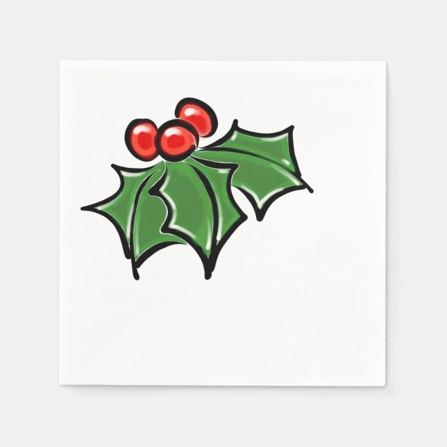 Holly Leaves, Holly berries, fun holiday botanical Napkins (Front)