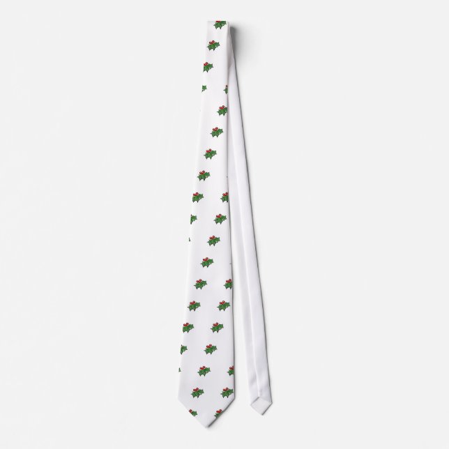 Holly Leaves, Holly berries, fun holiday botanical Neck Tie (Front)