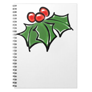 Holly Leaves, Holly berries, fun holiday botanical Notebook