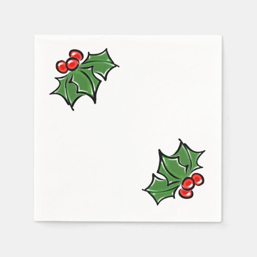 Holly Leaves Holly berries fun holiday botanical Paper Napkins