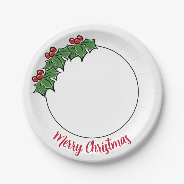 Holly Leaves Holly berries fun holiday botanical Paper Plates (Front)