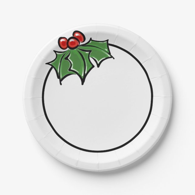 Holly Leaves, Holly berries, fun holiday botanical Paper Plates (Front)