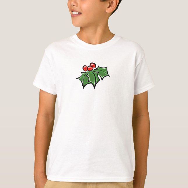Holly Leaves, Holly berries, fun holiday botanical T-Shirt (Front)