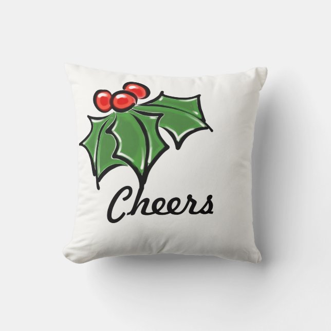 Holly Leaves, Holly berries, fun holiday botanical Throw Pillow (Front)