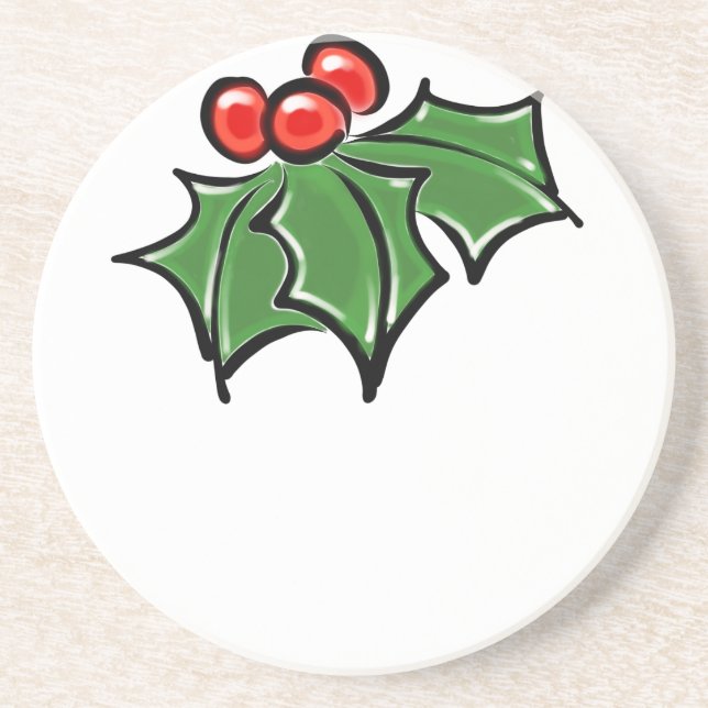 Holly Leaves, Holly berries, fun holiday pattern Drink Coaster (Front)