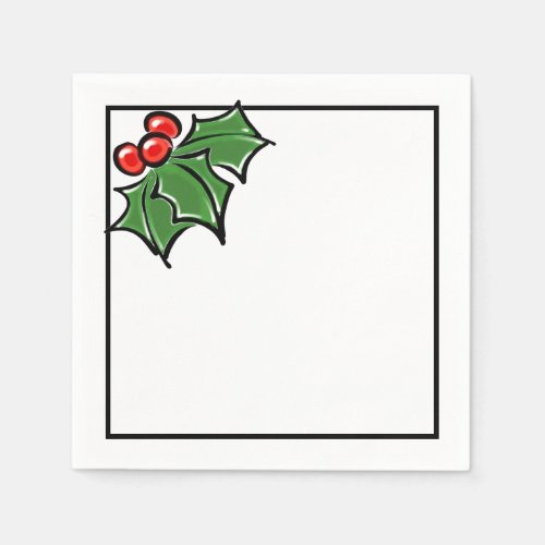 Holly Leaves Holly berries fun holiday pattern Napkins