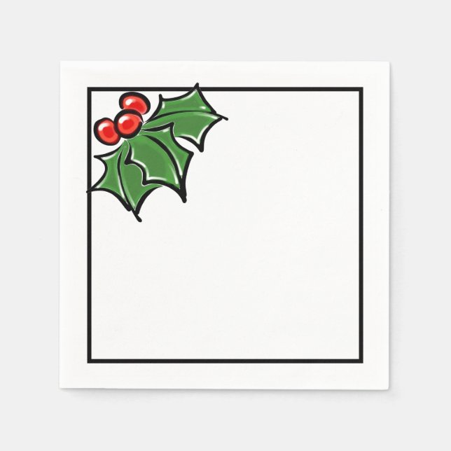 Holly Leaves, Holly berries, fun holiday pattern Napkins (Front)