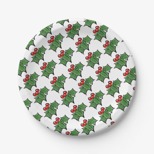 Holly Leaves Holly berries fun holiday pattern Paper Plates