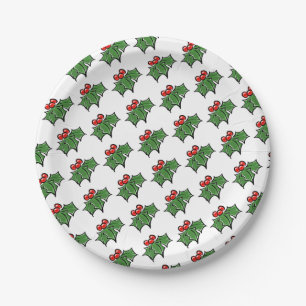 Holly Leaves, Holly berries, fun holiday pattern Paper Plates