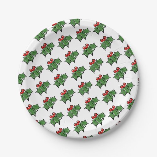 Holly Leaves Holly berries fun holiday pattern Paper Plates