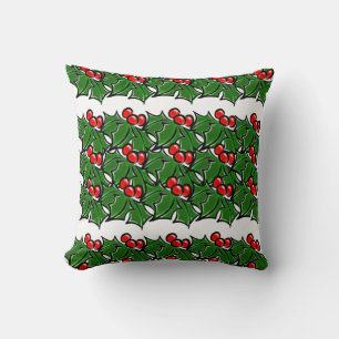 Holly Leaves, Holly berries, fun holiday pattern Throw Pillow