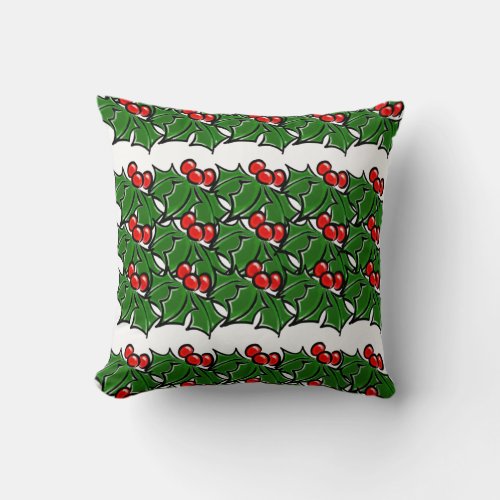 Holly Leaves Holly berries fun holiday pattern Throw Pillow